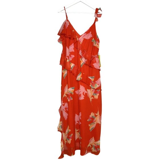 NWT Future Collective Jenee Naylor Red Floral Maxi Slip Dress w/ Ruffles, 1X - Picture 1 of 8